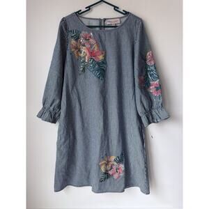 Philosophy Dress Large Cottage Core Seersucker Floral Embroidered Tunic